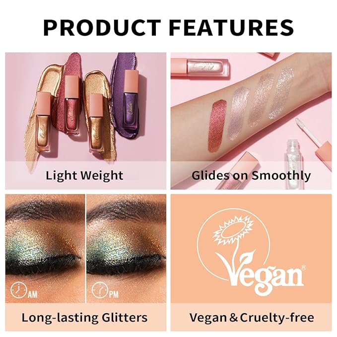 Oulac Liquid Glitter Eyeshadow Eyeshadow Metallic Purple Liquid Eyeliner Shimmer| Non-creasing Lightweight Moisturizing Formula Easy to Remove. Vegan & Cruelty-Free (26)