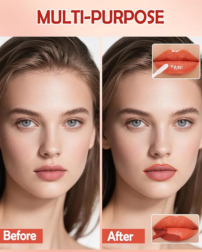 2 In 1 Peel Off Lip Stain Oil Set, Dual Ended Waterproof Long Wear Tattoo Lipliner with Clear Lip Gloss, Transfer-Proof and Non Sticky Peel Off Lips Tint Stain, Matte & Mirror Finish Lipstick-01