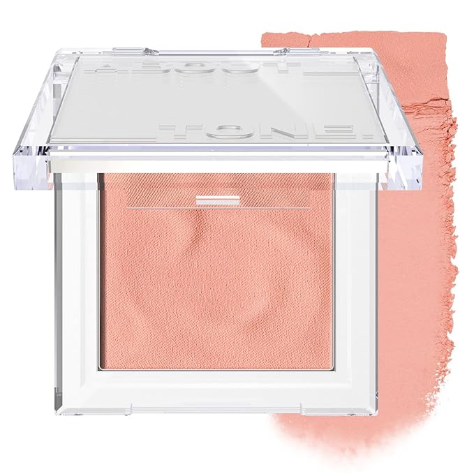 ABOUT TONE Fluffy Wear Blusher - Pressed Powder Cheek Blush with Airy and Soft Matte Blurring Finish Blendable & Buildable Natural Color Korean Makeup Vegan (05 DAILY CORAL)