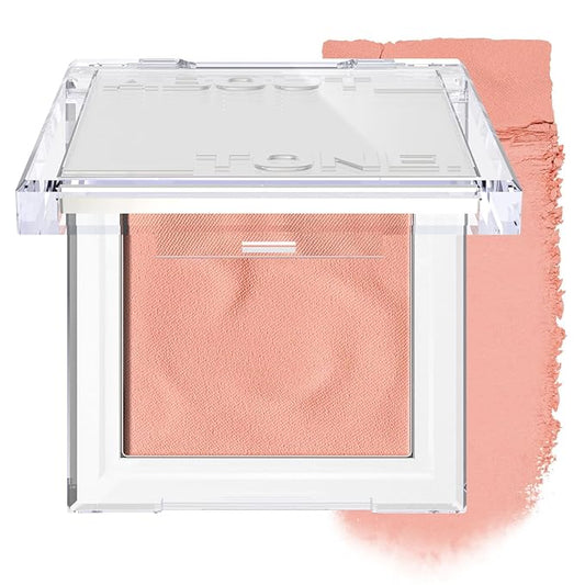 ABOUT TONE Fluffy Wear Blusher - Pressed Powder Cheek Blush with Airy and Soft Matte Blurring Finish Blendable & Buildable Natural Color Korean Makeup Vegan (05 DAILY CORAL)