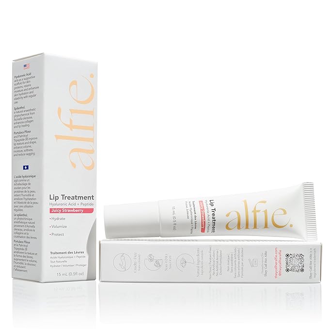 Alfie Hyaluronic Acid Lip Booster -Strawberry Flavor -15ml/0.5 Fl. Oz -Peptide Lip Treatment -Lip Plumper & Filler -Lip Serum & Moisturizer -Lip Volume Hydrating Treatment -Vegan Friendly, Non-Toxic