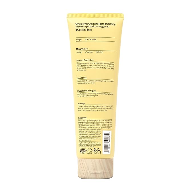 Sun Bum Revitalizing Air Dry Cream - Anti Frizz Styling Cream with Banana Extract and Sunflower Oil - Vegan - Without Parabens - UV Protecting - Helps Smooth and Enhance Natural Hair Texture - 6 fl oz
