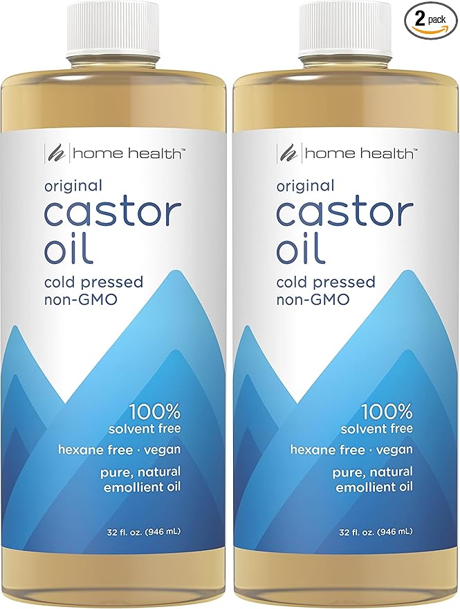 Home Health Original Castor Oil,Promotes Healthy Hair And Skin,Natural Skin Moisturizer - Pure,Cold Pressed,Non-GMO,Hexane-Free,Solvent-Free,Paraben-Free,Vegan - 32 fl oz,(Pack of 2)