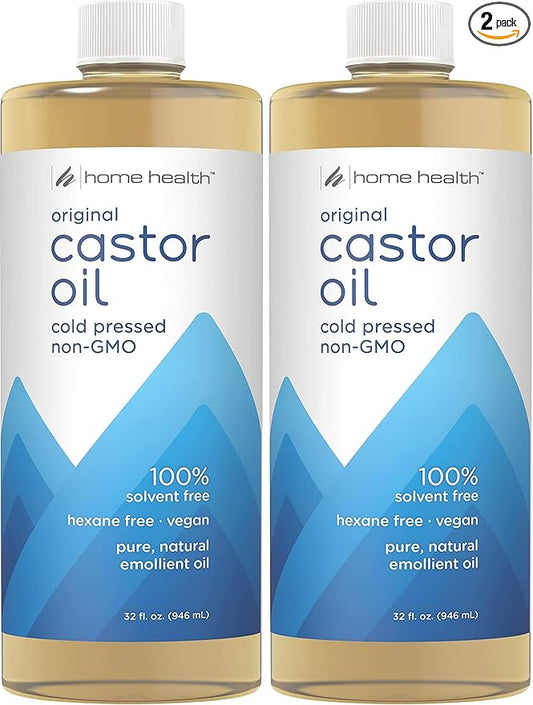Home Health Original Castor Oil,Promotes Healthy Hair And Skin,Natural Skin Moisturizer - Pure,Cold Pressed,Non-GMO,Hexane-Free,Solvent-Free,Paraben-Free,Vegan - 32 fl oz,(Pack of 2)
