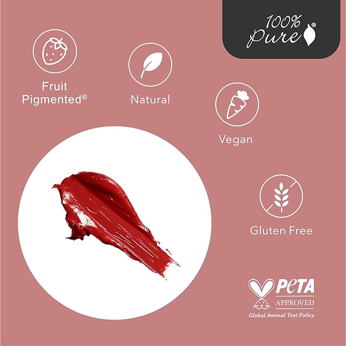 100% PURE Pomegranate Oil Anti-Aging Lipstick Long Lasting, Vibrant Makeup - Moisturizing Cocoa Butter Satin Finish - Vegan Fruit Pigmented Poppy Color (Bright Blood Red) - 0.15 oz