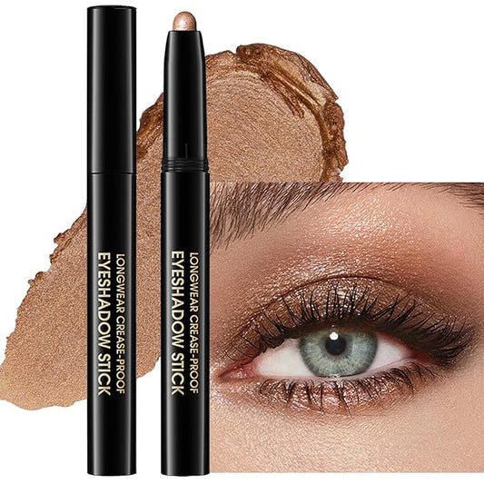 Eyeshadow Stick Shimmer Eye Brightener Pencil Cream Eye Shadow Eyeliner Pencil Crayon,High Pigmented Blendable Waterproof Long-Lasting Highlighter Stick Makeup,Vegan&Cruelty-Free,#1-Caramel