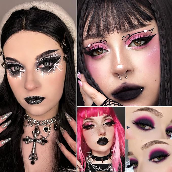 Black Pink Eyeshadow Palette, Matte Glitter White Grey Silver Goth Makeup Palette, Pigmented Long Wear Hot Pink Gothic Smoky Eye Shadow Pallet for Valentine, Halloween Vampire, Witch, Lolita, Cosplay