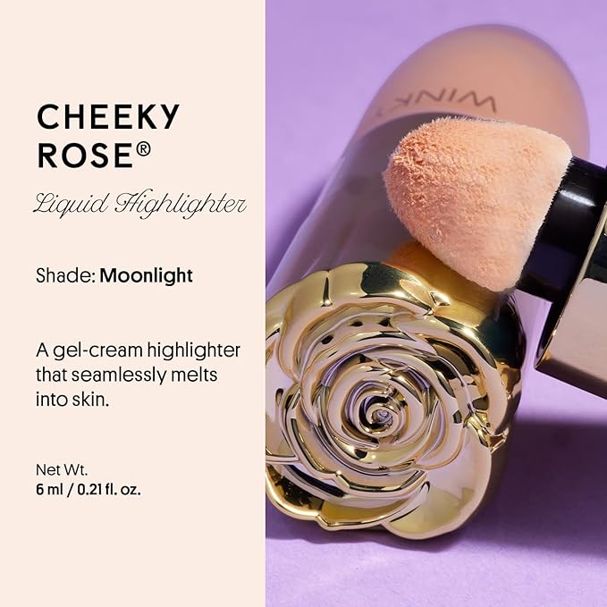 Winky Lux Cheeky Rose Liquid Highlighter - Gel Cream, Blendable & Buildable Pigment, Long Lasting Weightless Dewy Finish, Champagne, Moonlight