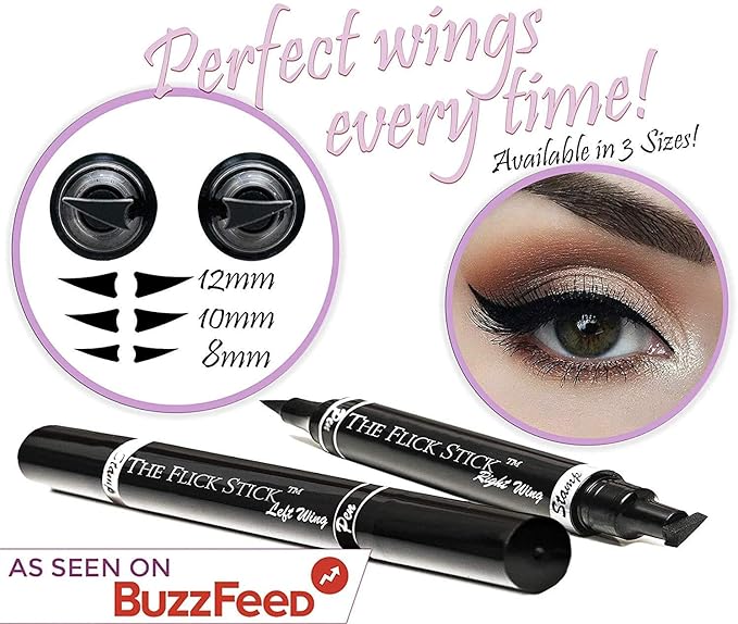 The Flick Stick Winged Eyeliner Stamp For Quick and Easy Cat Eye Makeup, SmudgeProof & Waterpoof Eye Liner Cat Eye Stencil Makeup Tool, Wingliner, Liquid Pens (Triple Pack Combo, Midnight Black)