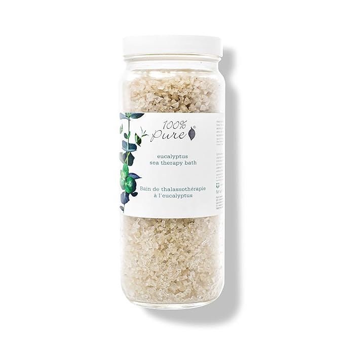 100% PURE Eucalyptus Sea Therapy Soak Bath Salts for Nourishing Skin, Relax Body & Mind Eucalyptus Essential Oils Home Spa Kit for Women & Men - 15 Oz