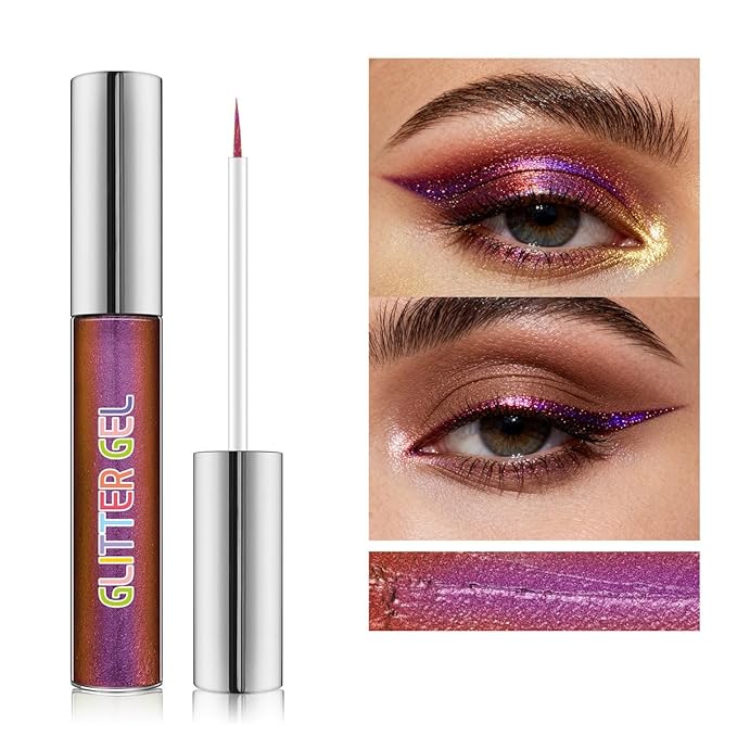 Glitter Liquid Eyeliner Set, Purple & Silver Waterproof Smudge-Proof Shimmer Eyeliner, Quick-Dry Vegan Formula for Christmas Party Makeup, Gift for Women