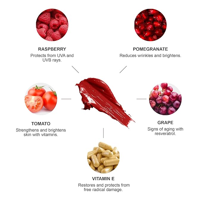 100% PURE Pomegranate Oil Anti-Aging Lipstick Long Lasting, Vibrant Makeup - Moisturizing Cocoa Butter Satin Finish - Vegan Fruit Pigmented Poppy Color (Bright Blood Red) - 0.15 oz