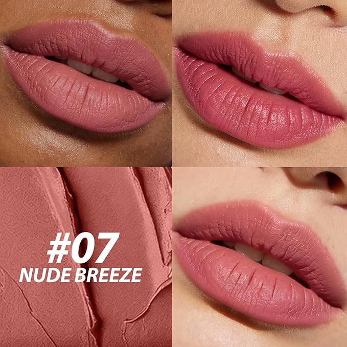 Jolilab 2Pcs Velvet Matte Lipstick Nude Matte Soft Dark Color Stick High Pigmented Long-Lasting Waterproof Lip Stick Lip Balm Beauty Cosmetics Gift for Women(#01+02)