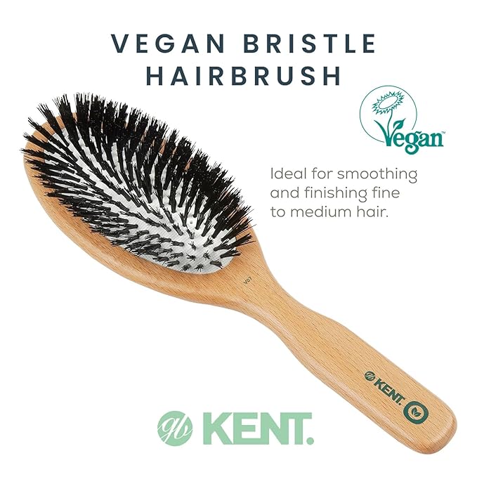 Kent V07 Vegan Boar Bristle Hair Brush, Large Organic Hair Brush for Smoothing and Boosting Shine, Eco Friendly Paddle Brush Ideal for All Hair Types
