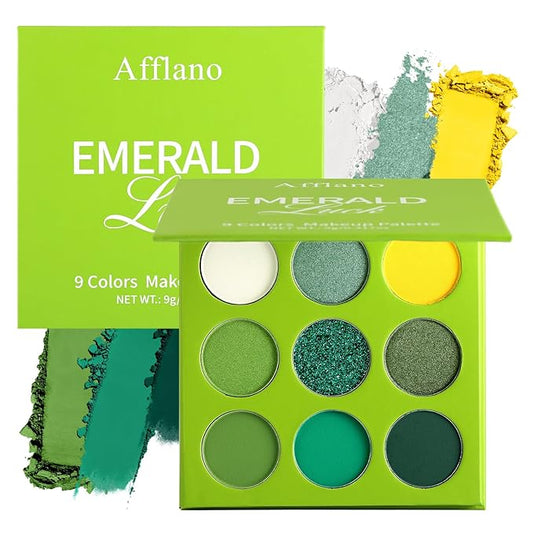 Green Eyeshadow Palette 9 Colos, Highly Pigmented Matte Shimmer Glitter Lime Forest Green Eye Shadow Palette for Hazel Eyes, Long Lasting Dark Emerald Wicked Makeup for Daily,Festival, Blendable,Vegan