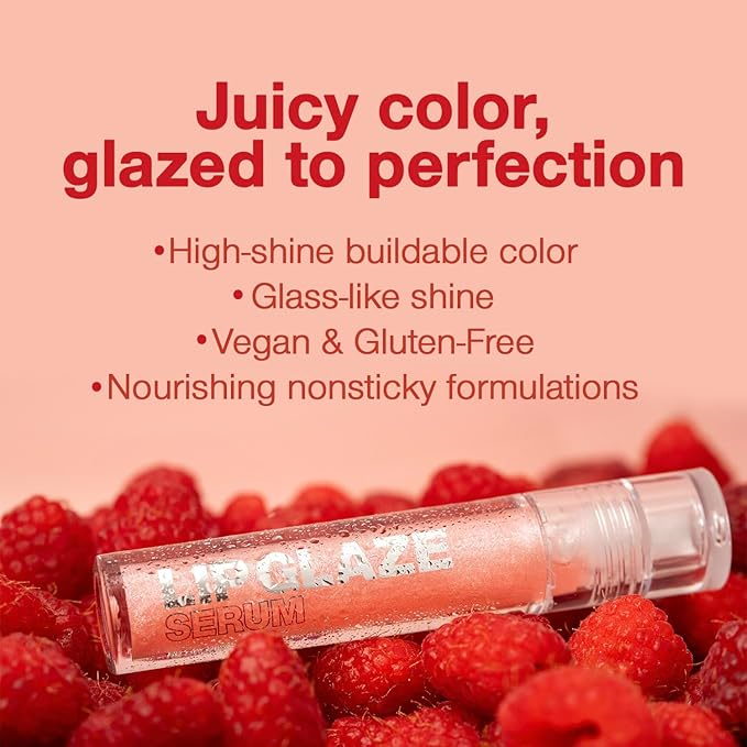 Palladio Lip Glaze Serum, Hydrating Lip Gloss with Peptides & Hyaluronic Acid for Plump, Smooth, and Nourished Lips – Vegan, High-Shine, Non-Sticky Finish (Rose Sorbet)
