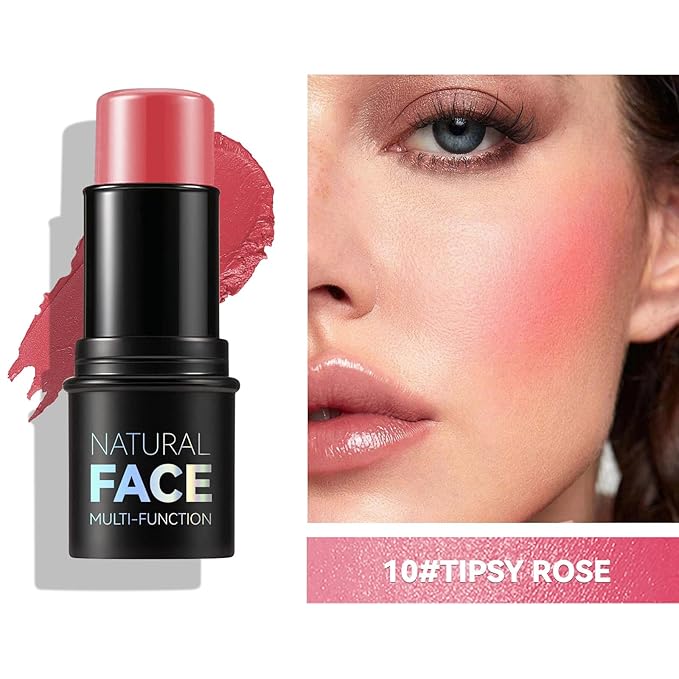 Natural Blush Stick for Cheeks & Lips - Creamy, Buildable, Vegan Makeup ，Long-Lasting, Easy Blend, Travel-Friendly (10)