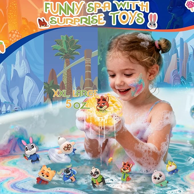 Bath Bombs for Kids: Zoo City Dig a Bath Bombs with Toys Inside, Organic Bath Bomb Rich in Natural Essential Oils, Kids Bath Bomb Set for Dry Skin Moisturize, Easter Basket Stuffers for Kids (6 Pcs)