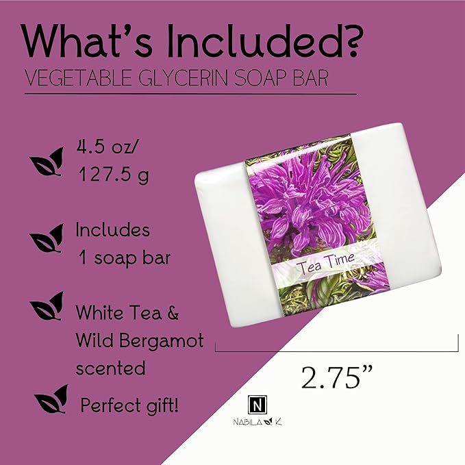 Glycerin Bar Soap Tea Time Scent - Natural, Vegan-Friendly, Hypoallergenic - Moisturizing and Hydrating with 100% Vegetable Glycerin - Sulfate-Free, Paraben-Free, Chemical-Free - 4.5 oz