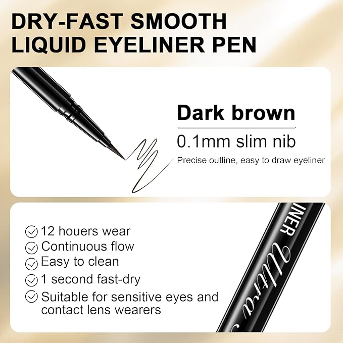 Stylish Ultra-precise Waterproof Liquid Eyeliner - Long Lasting & Smudgeproof Eye Liner with Ultra Fine Felt Tip, Ophthalmologist-Tested, Vegan- Dark Brown(Pack of 3)