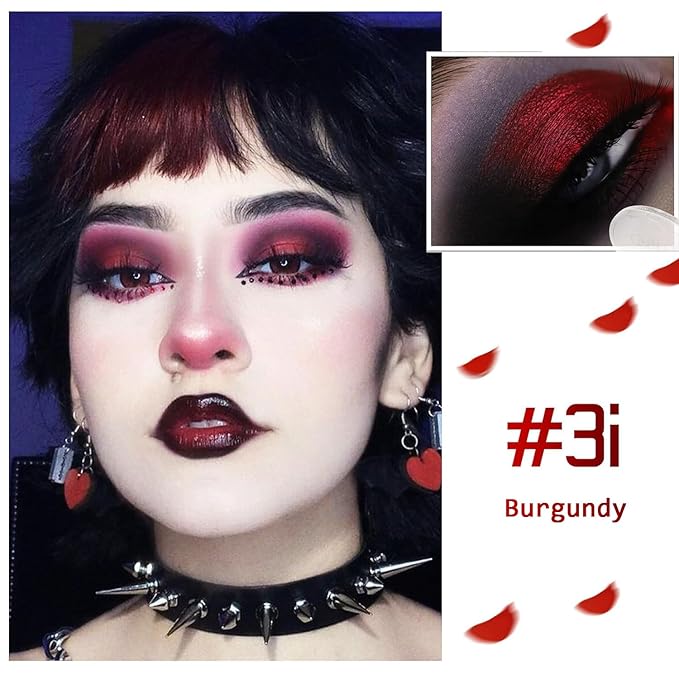 BEUSELF Metallic Burgundy Red Eyeshadow, Highly Pigmented True Red Sparkly Eyeshadow for Gothic Makeup, Long Wear Cream Formula Blendable Eye Shadow Pallet for Halloween Clown, Talc Free, #Wine 3i