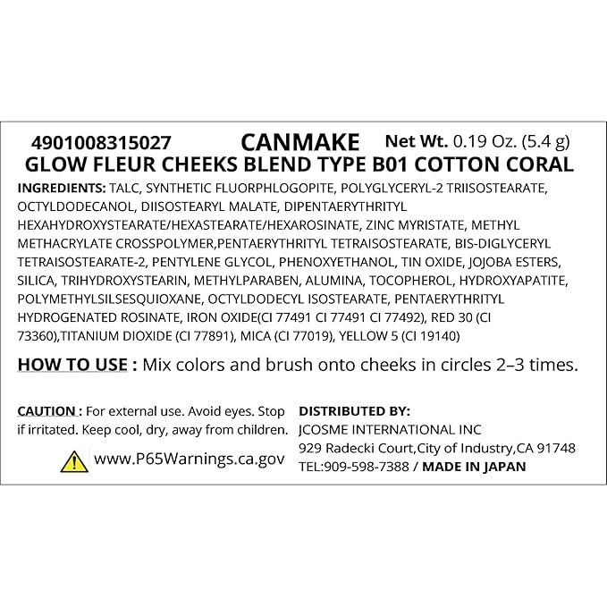 CANMAKE - Glow Fleur Cheeks Blend Type - Moisturizing Plant-Based Silky Smooth Long Lasting Powder - 0.19oz (5.4g) (B01 Cotton Coral)