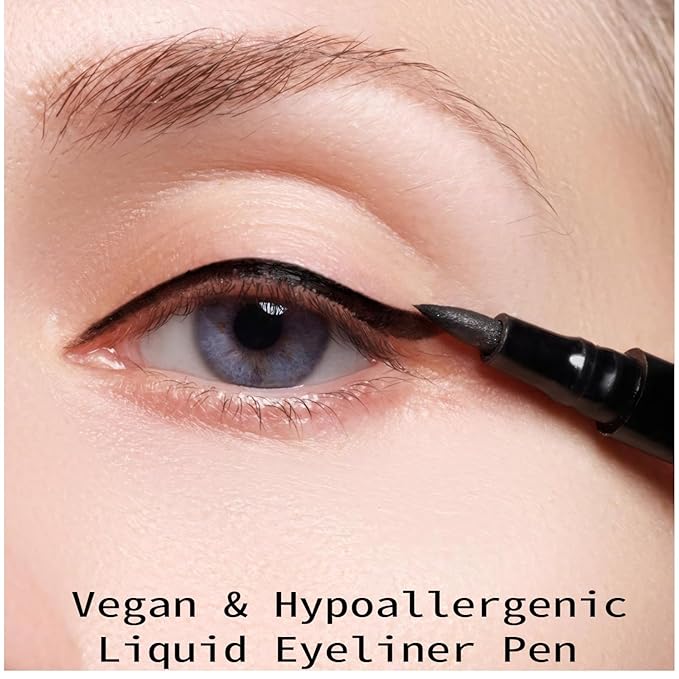 Triple Pack of Vegan-Approved Hypoallergenic Liquid Eyeliner Pens, Tattoo Effect, Quick Dry, Waterproof, Smudgeproof, Long-lasting & Felt Tip Eyeliner pen: Precision Beauty for Women (Classic Black)