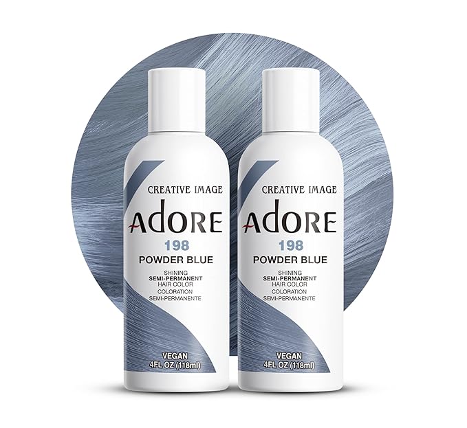 Adore Semi Permanent Hair Color (198 Powder Blue) (2 Pack) | Vegan & Cruelty-Free Blue Hair Dye | No Ammonia, No Peroxide, No Alcohol | 4 Fl Oz