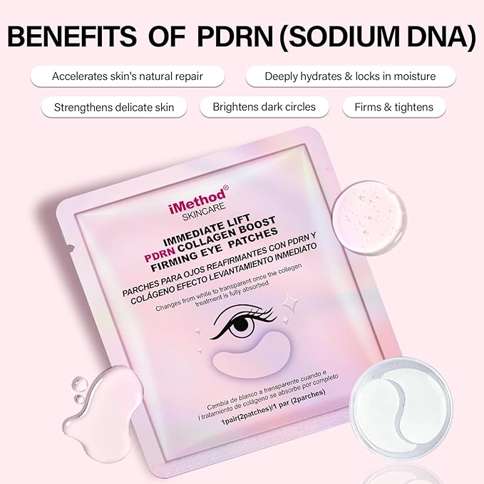 iMethod PDRN Collagen Boost Eye Patches - Under Eye Mask, Instant Lift Eye Mask for Reduce Fine Lines & Wrinkles, Firming Under Eye Patches for Dark Circles, Puffy Eyes, Eye Bags, 8 Pairs