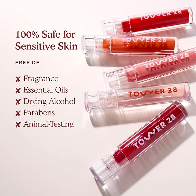 Tower 28 ShineOn Lip Gloss Jelly - Hydrating Tinted Lip Balm + Milky Gloss for Sensitive Lips - Non-Sticky + High-Shine Jelly Formula with Nourishing Oil Blend - Sesame - Mauve (0.13)