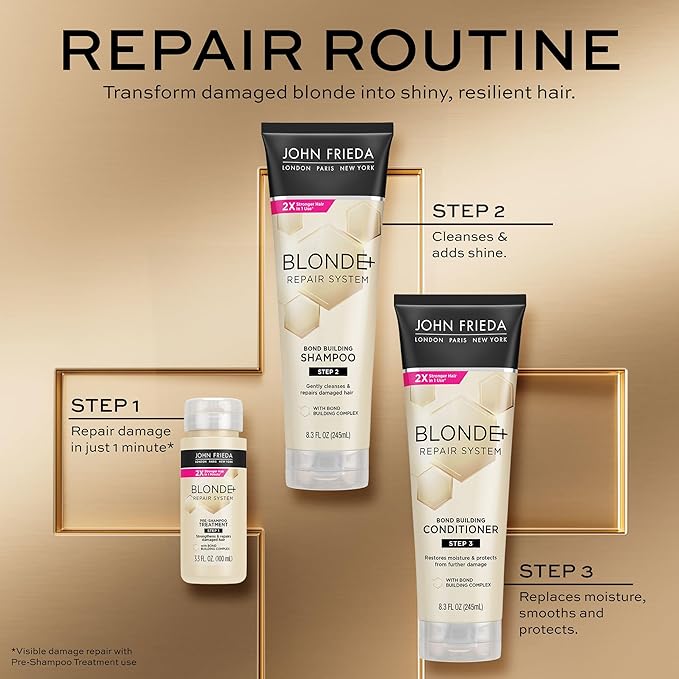John Frieda Blonde+ Hair Repair Pre Shampoo, Treatment for Damaged Hair, 3.3 Oz