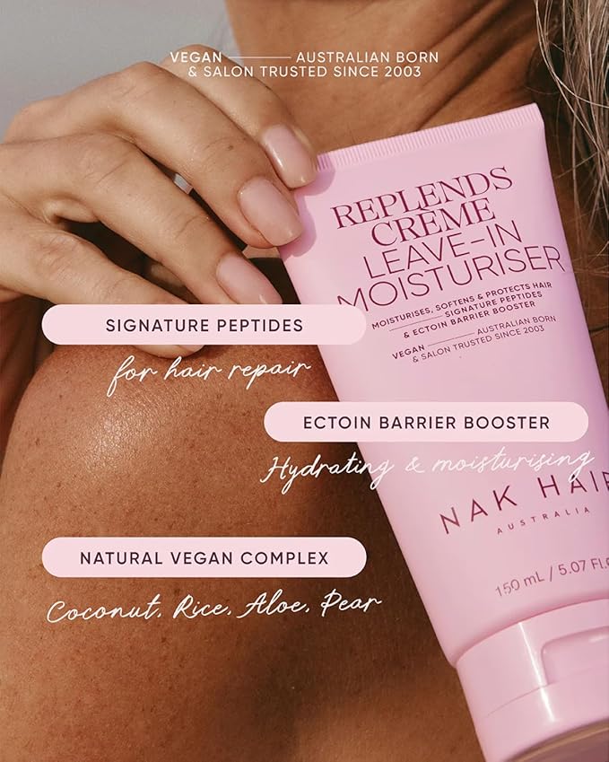 NAK Signature Replends Creme 150ml - Leave-In Hair Moisturizer Cream - Detangles, Protects & Repairs Dry & Damaged Hair with Peptides, Aloe Vera & Baobab - Vegan & Cruelty-Free