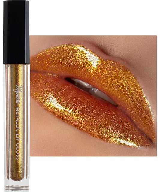 Mynena Yellow Gold Shimmer Lip Gloss Non-Sticky Filled with Iridescent Sparkles | Lightweight Lip Topper | Paraben-Free | Demi-Sheer Lipgloss from Cosplay to Everyday Glam | ISunny