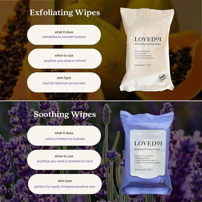 Loved01 Face & Body Salicylic Acid Cleansing Wipes, John Legend Skincare, Oil Free, No Rinse, Green Tea Extract, Blemish Prone Skin, Lavender Scent, On the Go, Vegan & Cruelty-Free, 3-Pack,72 Wipes