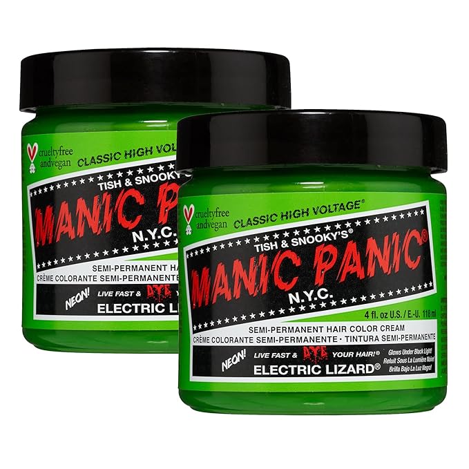 MANIC PANIC Classic Electric Lizard Semi Permanent Hair Color - Bright Neon Green Hair Dye for Women & Men That Lasts 4-6 Weeks - Vegan, Ammonia & Cruelty-Free - Create & Mix Custom Shades (4oz / 2pk)