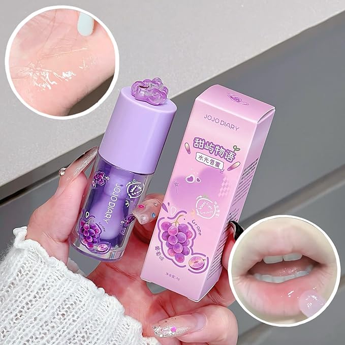 4 Pcs Hydrating Lip Oil, Fruity Plumping Lip Gloss Set, Cute Lipgloss for Women, Long Lasting Lip Gloss Non-Sticky & Glossy Finish, Lipstick Vegan & Cruelty Free