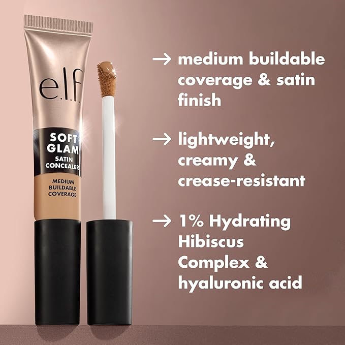e.l.f. Soft Glam Satin Concealer, Medium Coverage For Blemishes & Under-Eye, Crease-Resistant, Long Lasting, Vegan & Cruelty-Free, 52 Deep Cool
