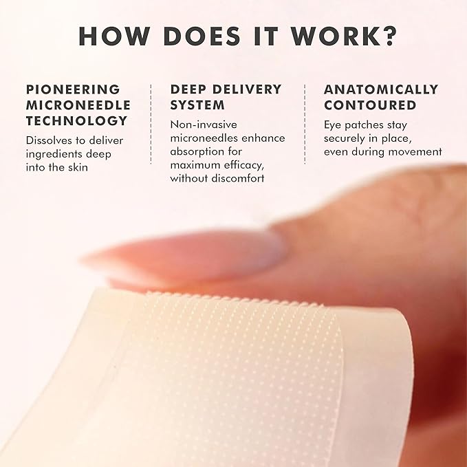Skyn ICELAND Dissolving Microneedle Under Eye Patches with 39% Hyaluronic Acid and Peptides, No Slip Overnight Eye Mask for Fine Lines, Wrinkles and Hydration, Vegan, All Skin Types, 1 Pair