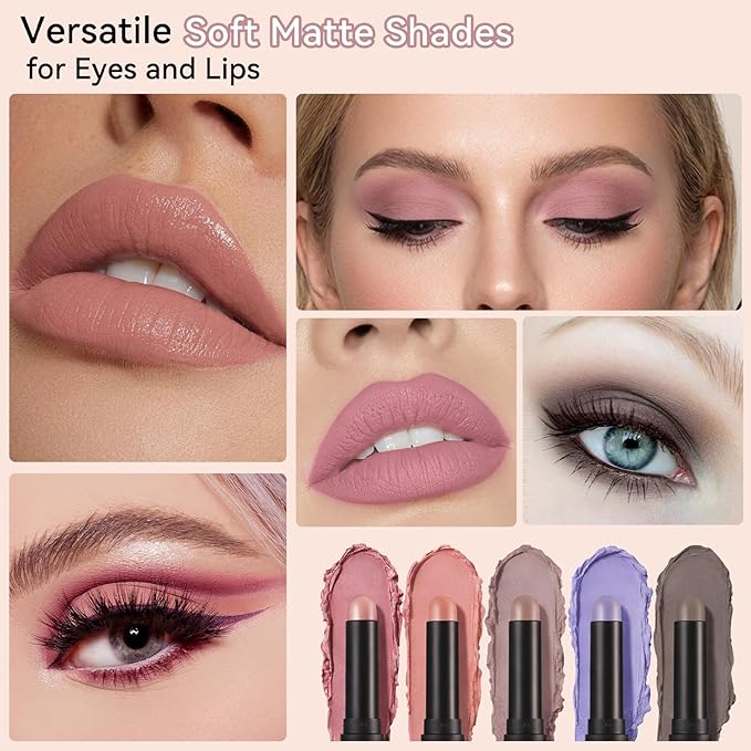 Erinde Cream Matte Eyeshadow Stick, Gray Brown Eye Shadow Sticks, Cream to Powder Eyeshadow Crayon, Buildable & Blendable Long-Lasting Waterproof Eye Shadow Stick, Vegan & Cruelty-Free, 21