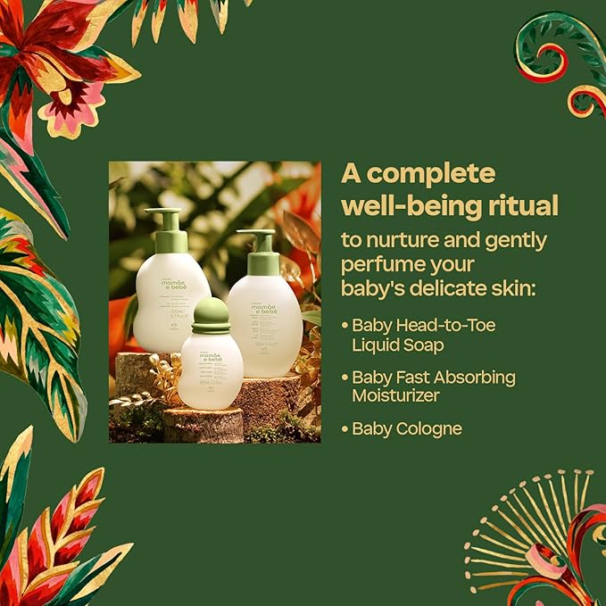 Natura – Mom & Baby Triple Care Set – Brazilian, Vegan, Hypoallergenic & Dermatologist Tested – Moisturizer, Cleanser & Cologne – Mom & Baby Bath & Body Essentials