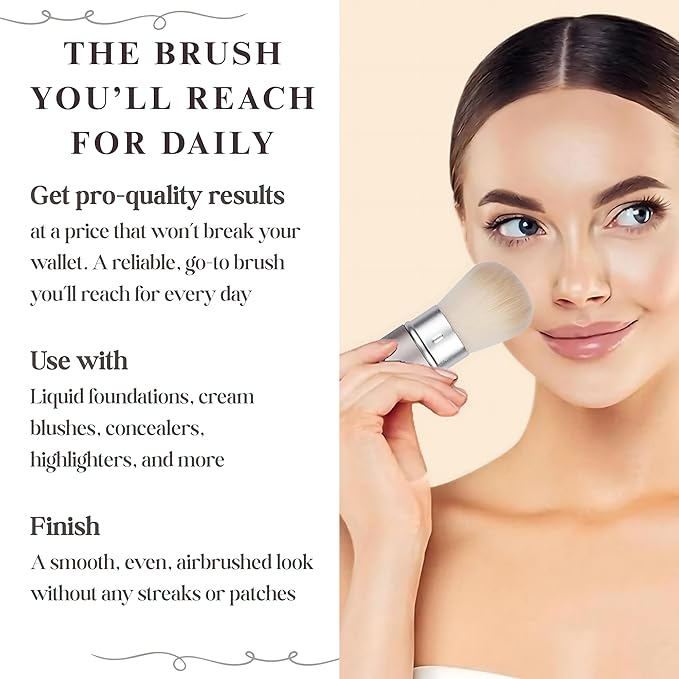 Retractable Kabuki Makeup Brush - Blender Brush for Powder, Cream, Liquid Foundation, Sunscreen, Blush Blending & Bronzer - Professional Make Up Brush - Full Face Makeup Brush - Vegan & Cruelty Free