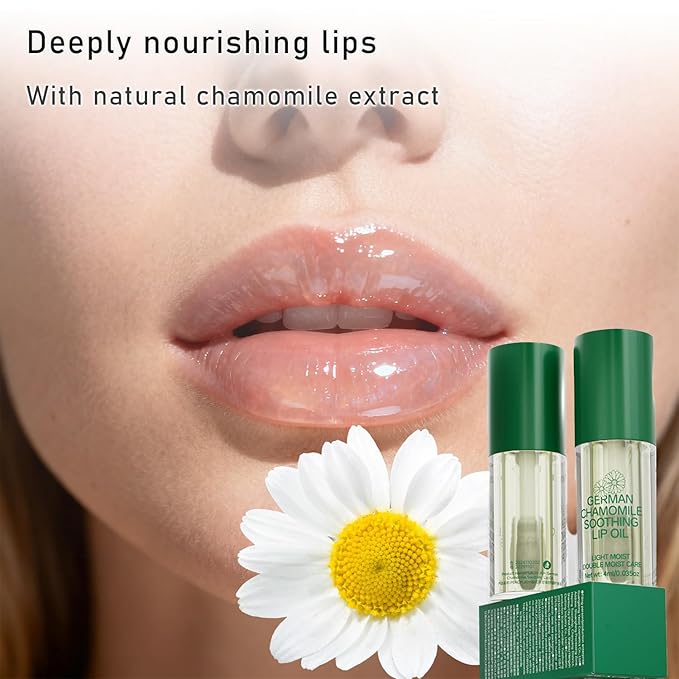 3 Pack Chamomile Lip Oil Set - Hydrating Glossy Lip Care with Natural Formula, Vegan & Cruelty-Free Clear Lip Gloss for Dry Lips, Nourishing Essential
