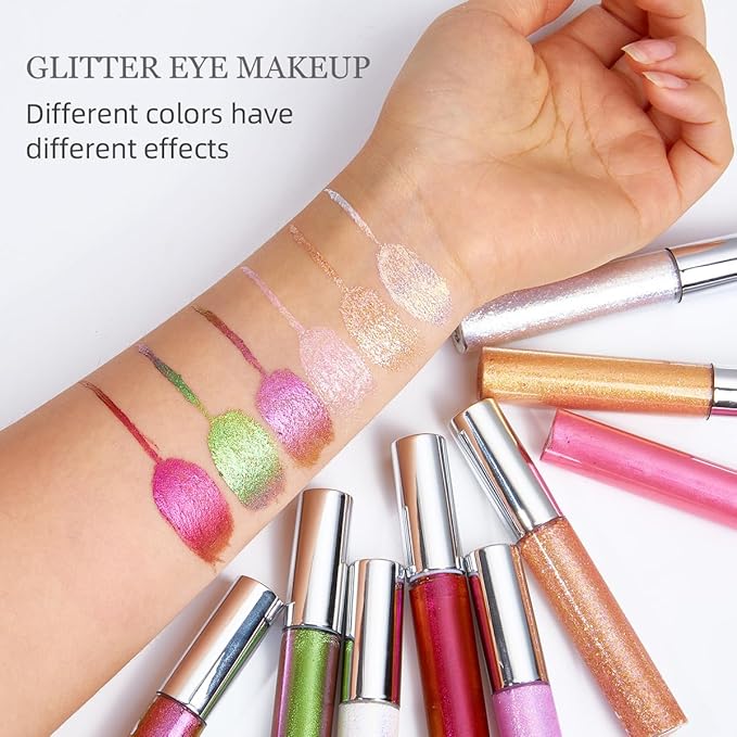 Glitter Liquid Eyeliner Set, Purple & Silver Waterproof Smudge-Proof Shimmer Eyeliner, Quick-Dry Vegan Formula for Christmas Party Makeup, Gift for Women