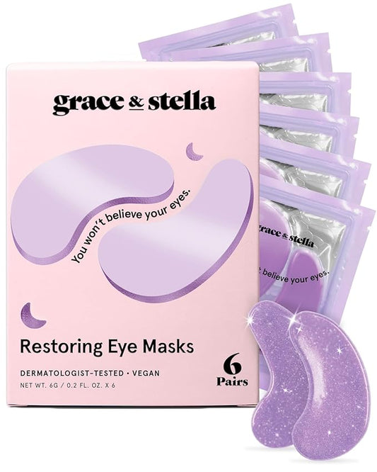 grace & stella Retinol Under Eye Patches for Puffy Eyes and Dark Circles, Restoring Gel Under Eye Masks with Hyaluronic Acid - Vegan Cruelty-Free Skincare - Gifts for Girlfriend (Purple, 6 Pairs)