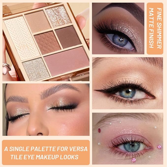 7Colors Eyeshadow Makeup Palette,White GoldenBrown Mauve Taupe Natural Neutral Eye Shadow Palettes for Older Women,Long Lasting Naturing-Looking,Lightweight,Eye Makeup Kit Travel Size,Vegan