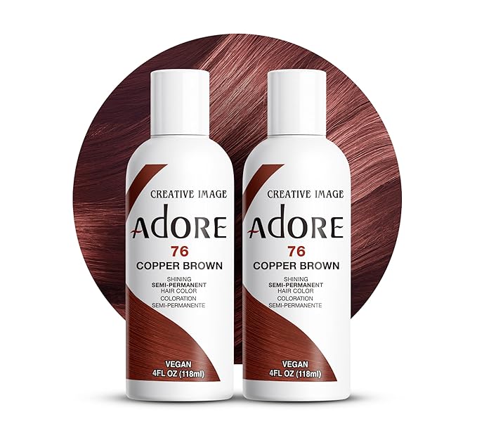 Adore Semi Permanent Hair Color (076 Copper Brown) (2 Pack) | Vegan & Cruelty-Free Brown Hair Dye | No Ammonia, No Peroxide, No Alcohol | 4 Fl Oz