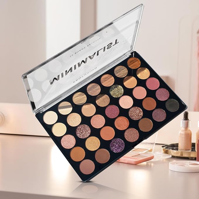 Profusion Cosmetics Minimalist 35 Shade Eyeshadow Palette - Blendable Natural Shades in Matte, Shimmer and Glitter Finishes for Mesmerizing Looks, Vegan & Cruelty-Free Makeup