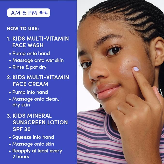 Evereden Kids Daily 1-2-3 Routine Bundle: Clean & Vegan Skincare for Kids – Hydrating & Gentle Tween Skincare Set with Multi-Vitamin Face Wash, Face Cream, & SPF 30 Mineral Sunscreen