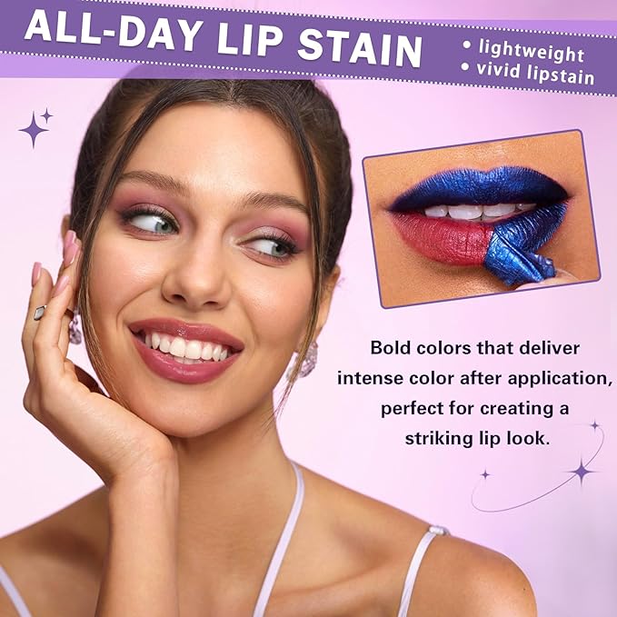 5 Colors Lip Stain Peel Off Lip Liner Stain, Matte Finish Peel Off Lip Stain Tint Long-Lasting Waterproof, Transfer-Proof, All-Day LipStain for Women, Vegan & Cruelty-Free