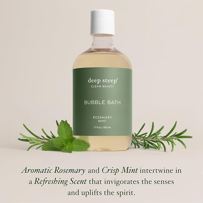 Deep Steep Bubble Bath, Rosemary Mint 17 oz (Pack of 2) – Hypoallergenic, Clinically Tested Soothing Soak with Shea Butter & Argan Oil – Sulfate-Free